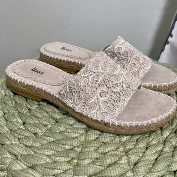 Bass Samba White Light Gray Suede Lace Slip on Flat Espadrille Sandals NWOB - Picture 2 of 7
